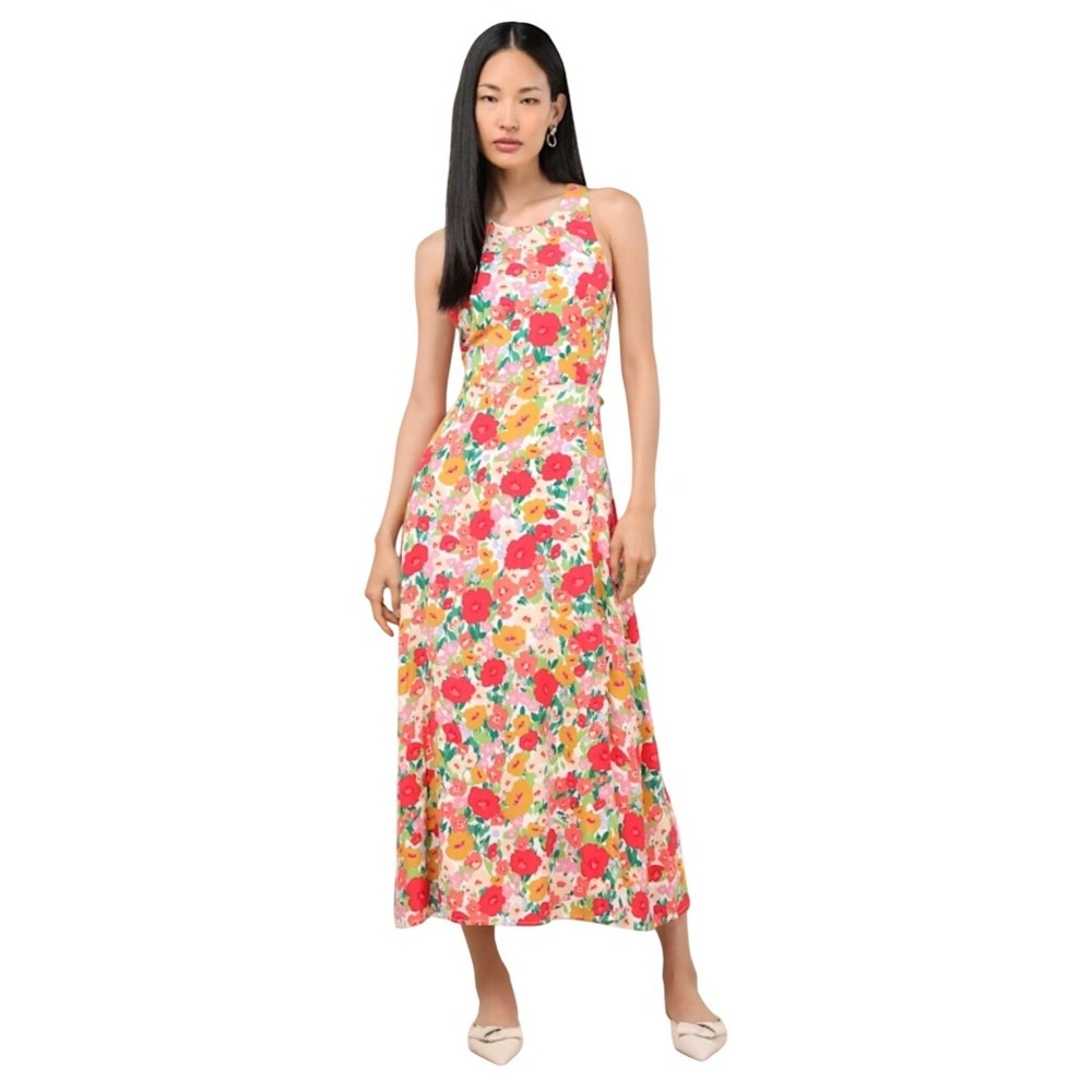 Lulus Flirty Fave Floral Print Tie-Back Midi Dress XS